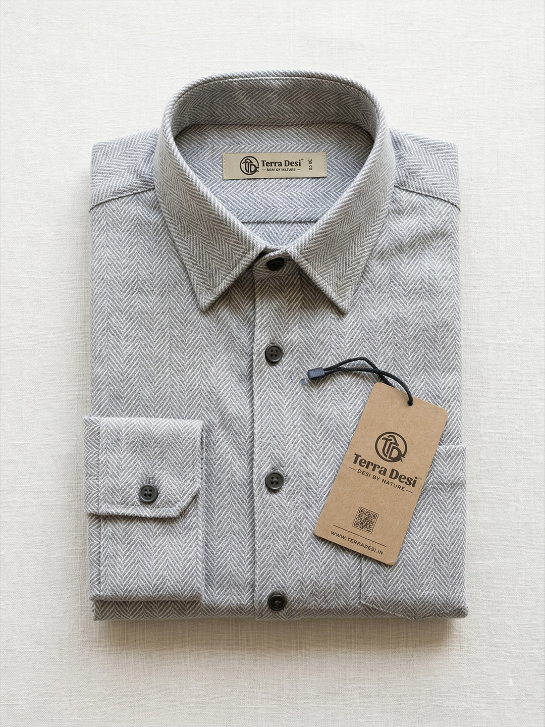 TerraDesi Ashwood Herringbone Cotton Shirt – Refined Gray Regular Fit