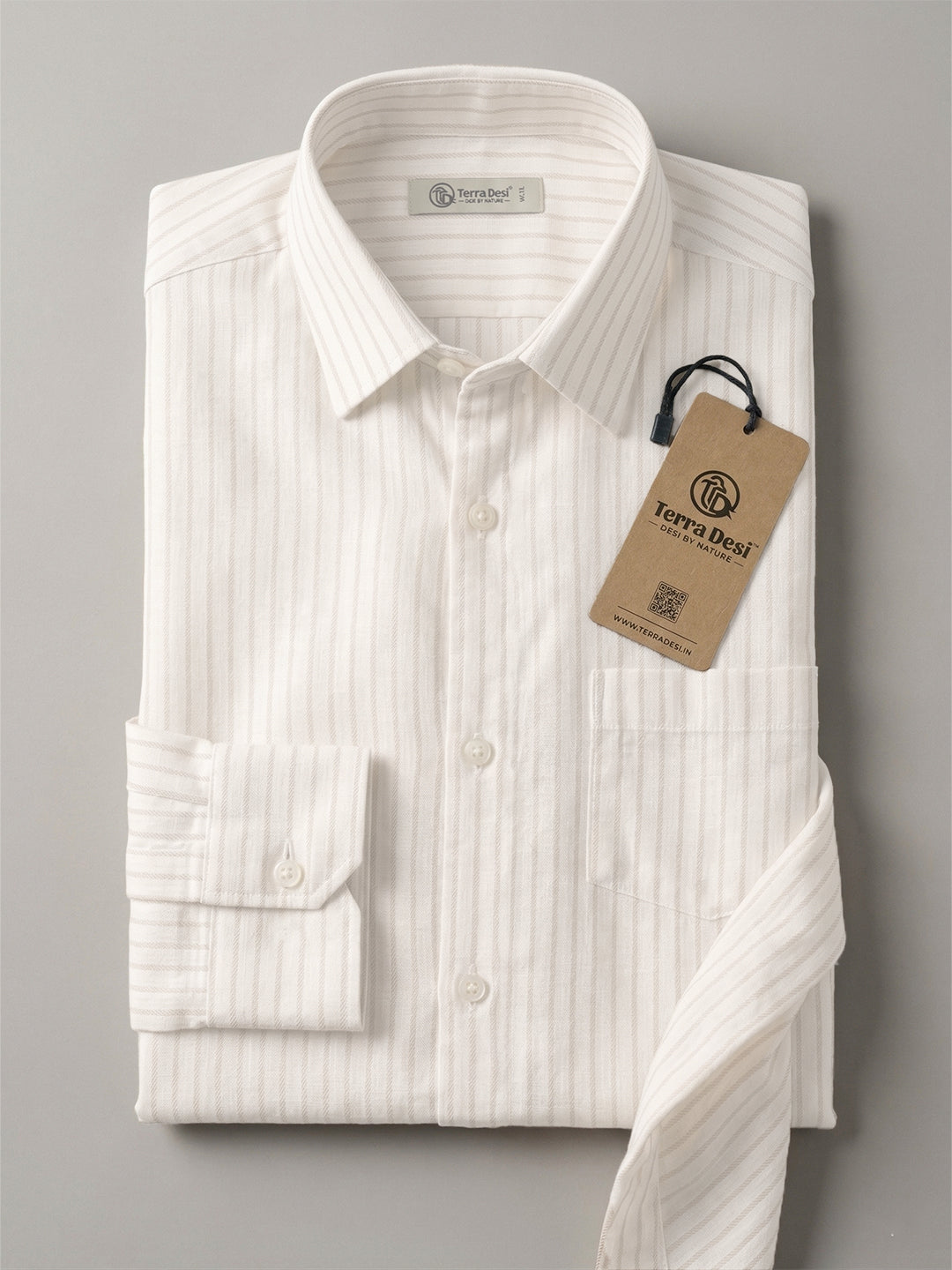 TerraDesi Ivory Striped Cotton Shirt – Premium Regular Fit Men's Shirt