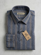 TerraDesi Urban Slate Striped Cotton Shirt for Men