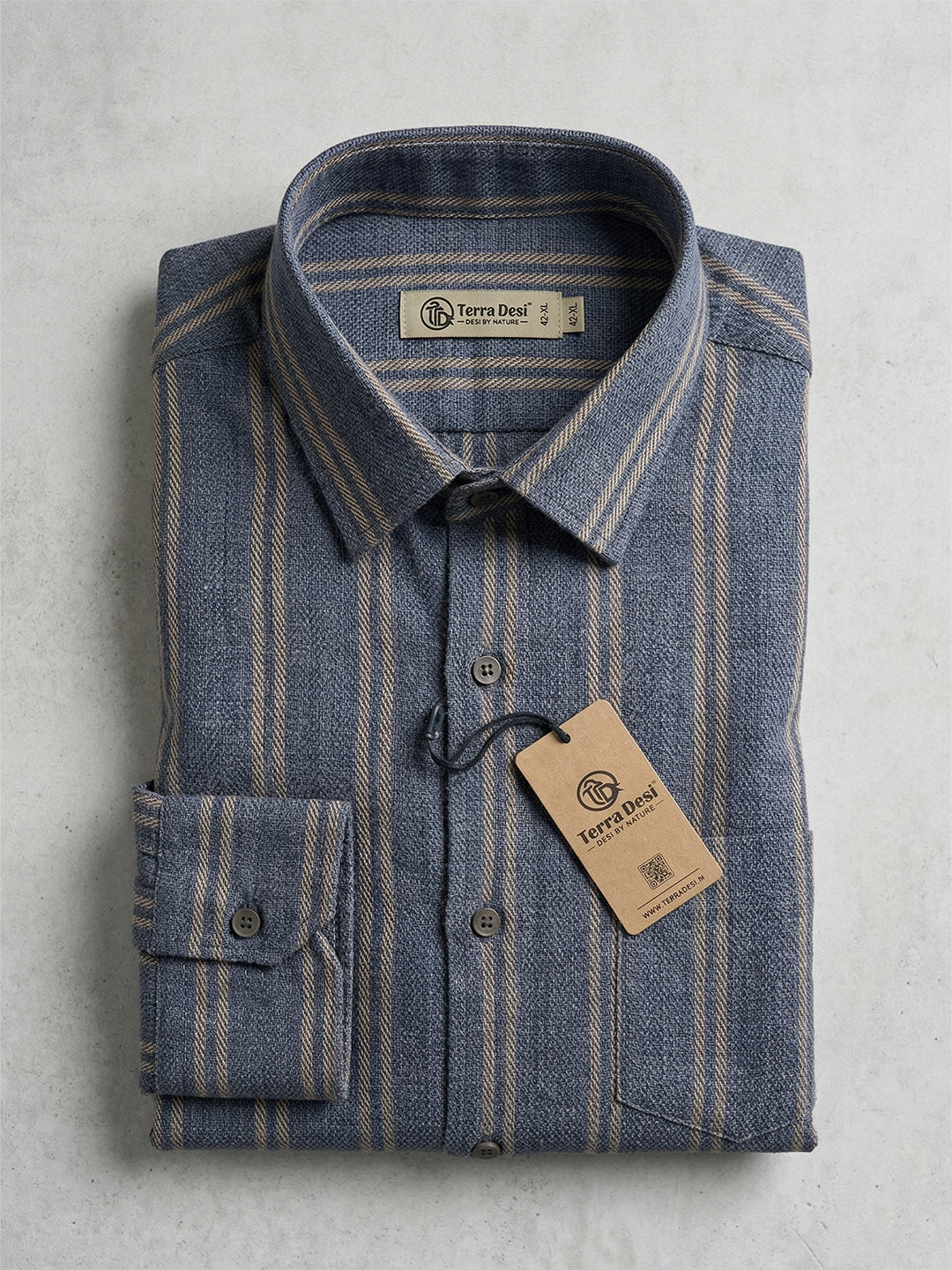 TerraDesi Urban Slate Striped Cotton Shirt for Men