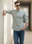 TerraDesi Sage Green Striped Cotton Kurta for Men | Mandarin Collar Casual Ethnic Kurta