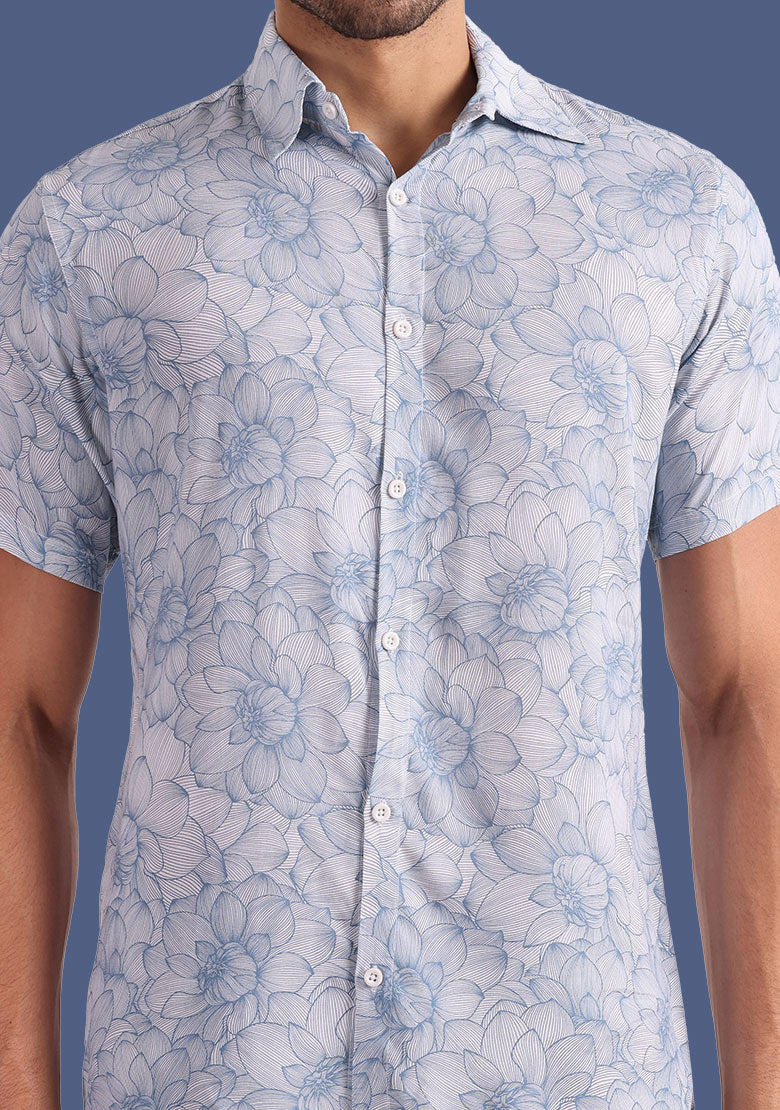 TerraDesi Sky Dahlia Linear Floral Viscose Shirt Secondary image