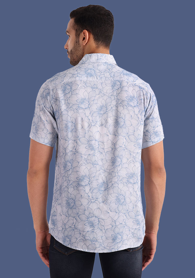 TerraDesi Sky Dahlia Linear Floral Viscose Shirt