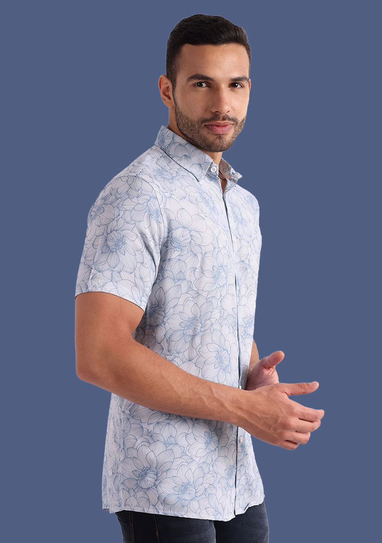TerraDesi Sky Dahlia Linear Floral Viscose Shirt