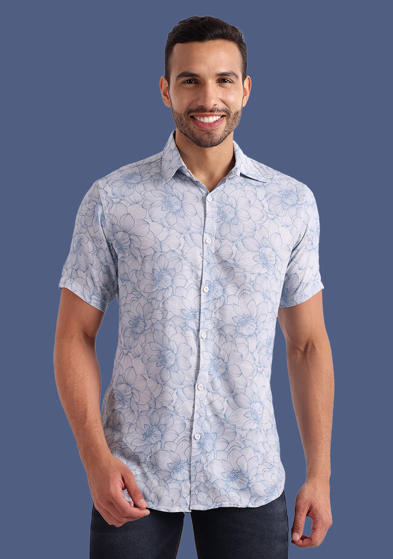 TerraDesi Sky Dahlia Linear Floral Viscose Shirt