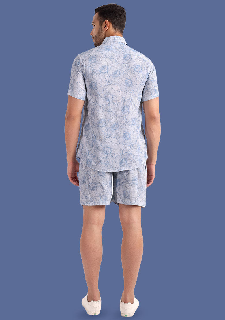 TerraDesi Sky Dahlia Linear Floral Viscose Co-Ord Set