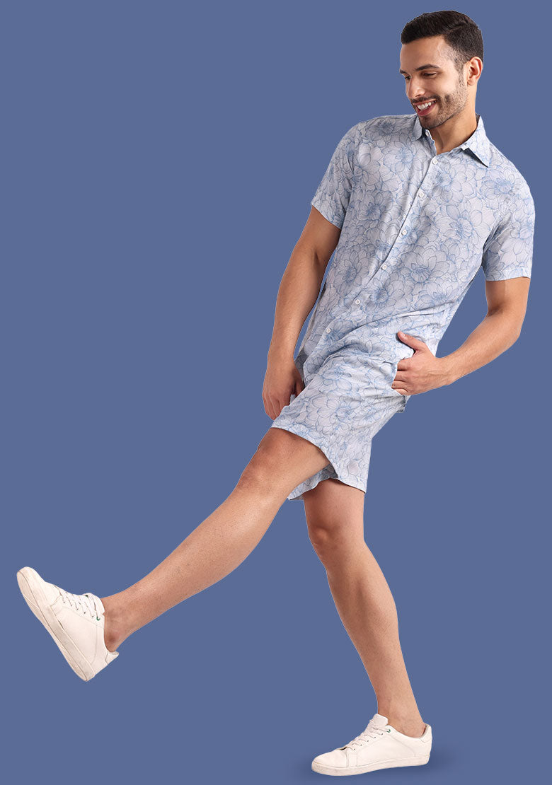 TerraDesi Sky Dahlia Linear Floral Viscose Co-Ord Set