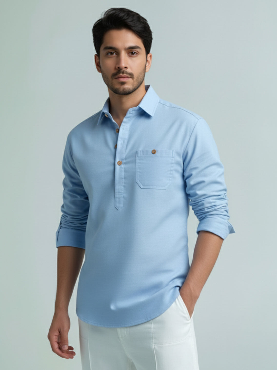 TerraDesi Men's Premium Cotton Short Kurta – Modern Ethnic Essential (SE82)