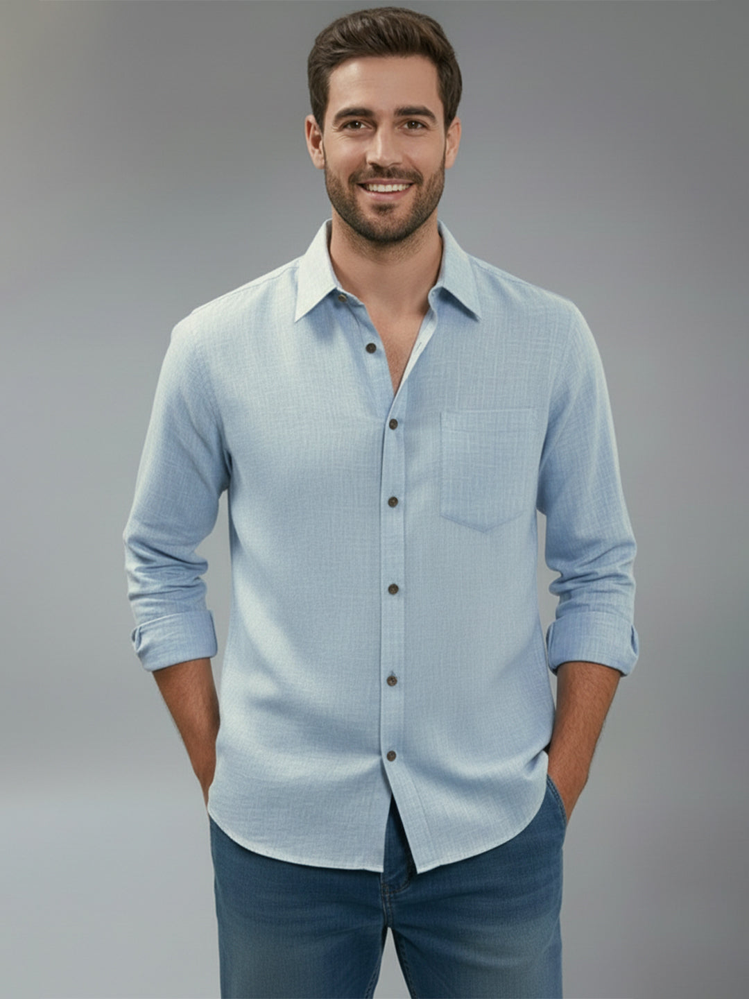TerraDesi Alabaster Peak Solid Cotton Blend Formal Shirt