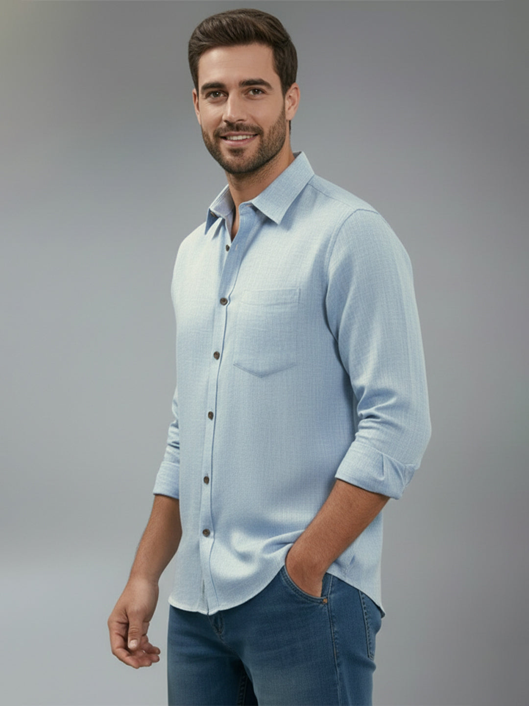TerraDesi Alabaster Peak Solid Cotton Blend Formal Shirt