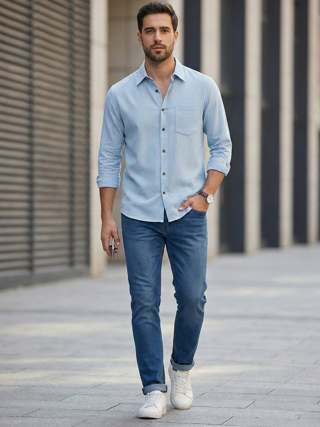 TerraDesi Alabaster Peak Solid Cotton Blend Formal Shirt