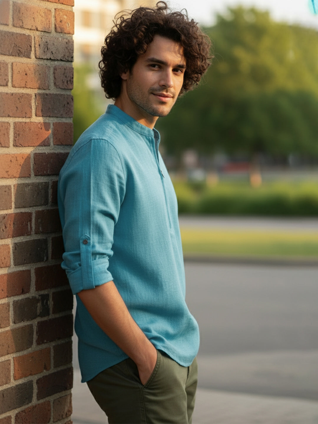 TerraDesi Sand Beige Cotton Kurta for Men | Zipper Closure Mandarin Collar Kurta
