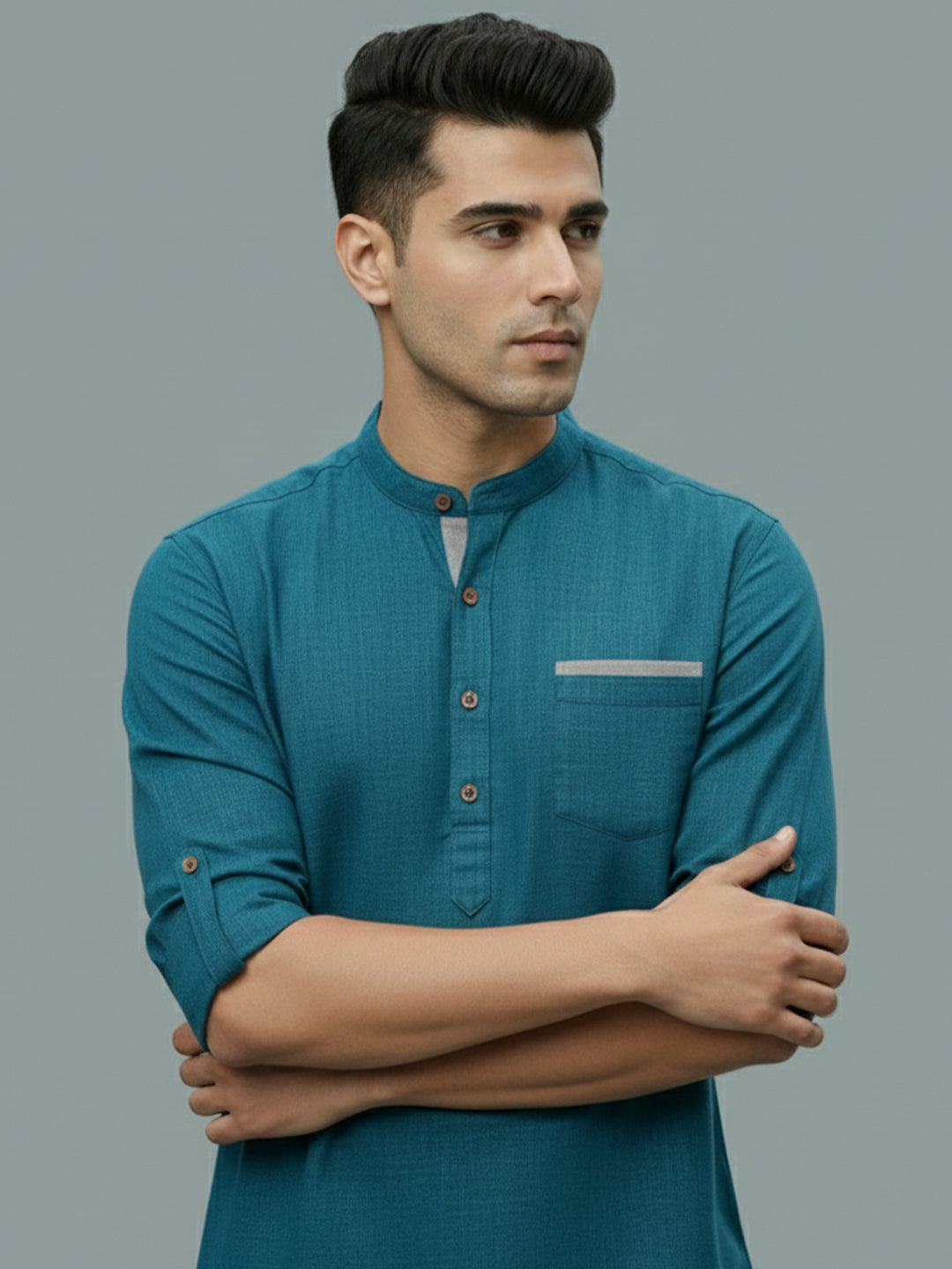 TerraDesi Men's Casual Regular Fit Full Sleeve Pocket Contrast Kurta (SE119)
