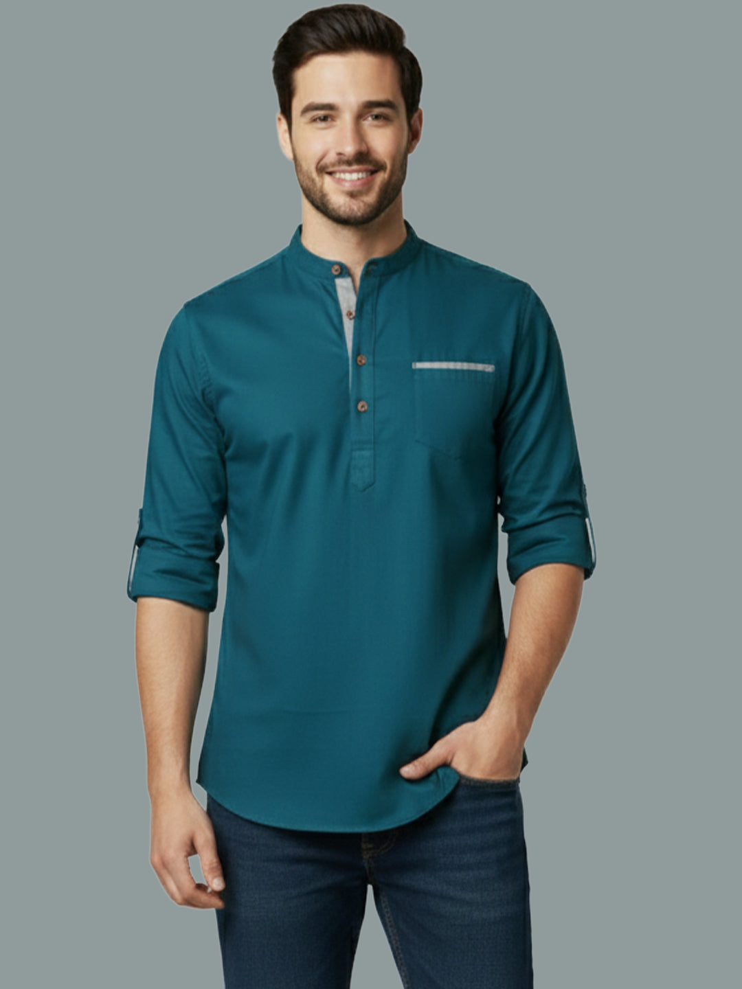 TerraDesi Men's Regular Fit Cotton Mandarin Collar Kurta (SE120)