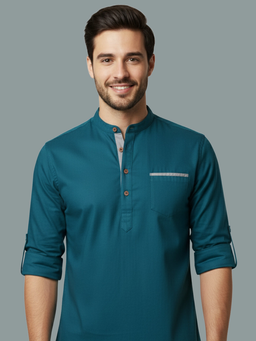 TerraDesi Men's Regular Fit Cotton Mandarin Collar Kurta (SE120)