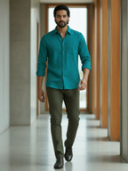 TerraDesi Azure Zenith Solid Cotton Blend Formal Shirt