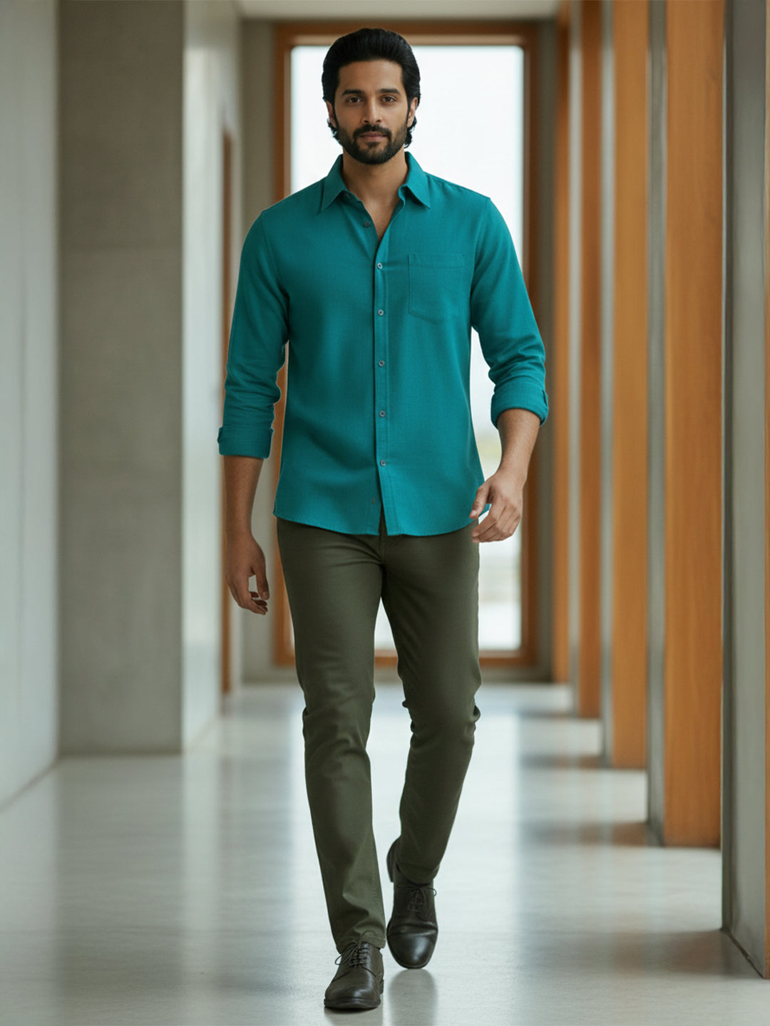 TerraDesi Azure Zenith Solid Cotton Blend Formal Shirt