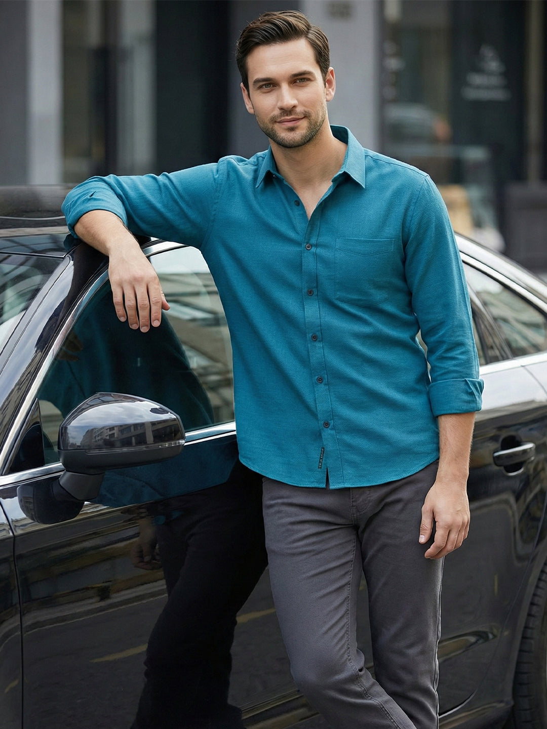 TerraDesi Saffron Ember Solid Cotton Formal Shirt