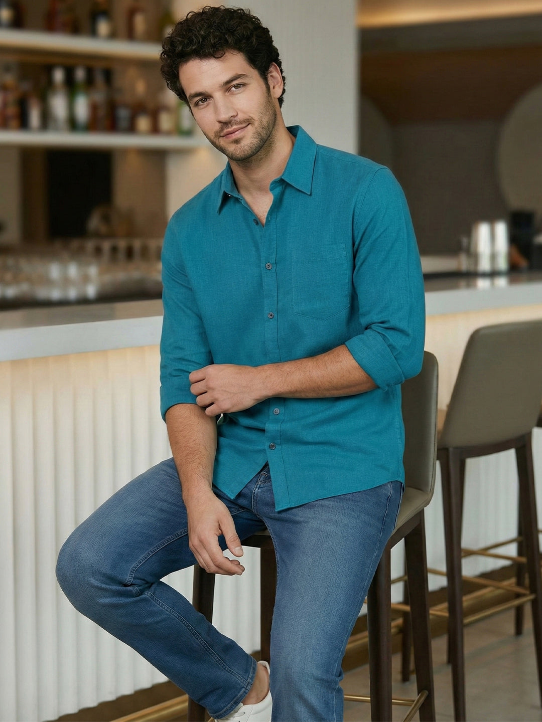 TerraDesi Onyx Stealth Solid Cotton Blend Formal Shirt
