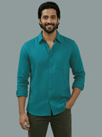 TerraDesi Azure Zenith Solid Cotton Blend Formal Shirt