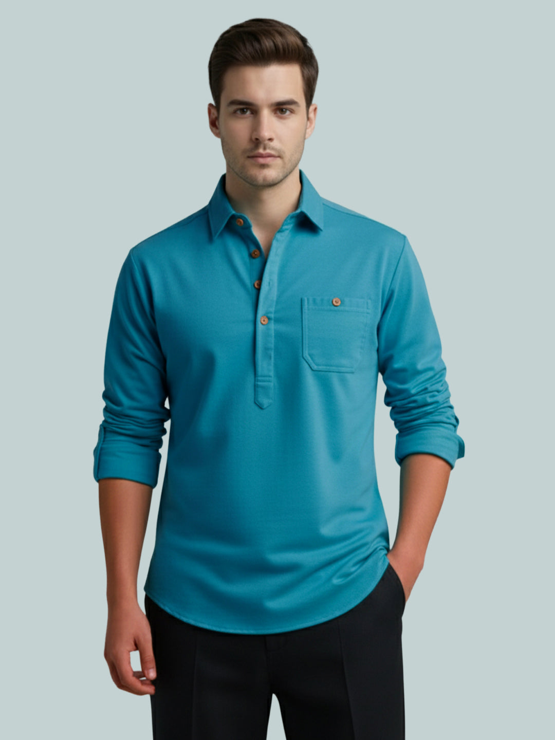 TerraDesi Onyx Midnight Solid Cotton Short Kurta