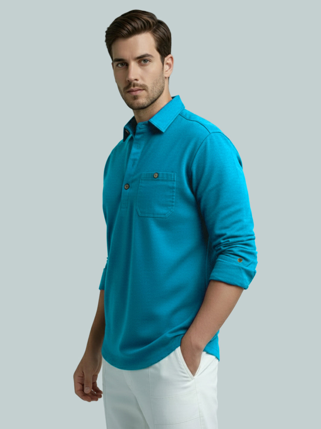 TerraDesi Men's Solid Cotton Short Kurta – Smart Everyday Style (SE88)