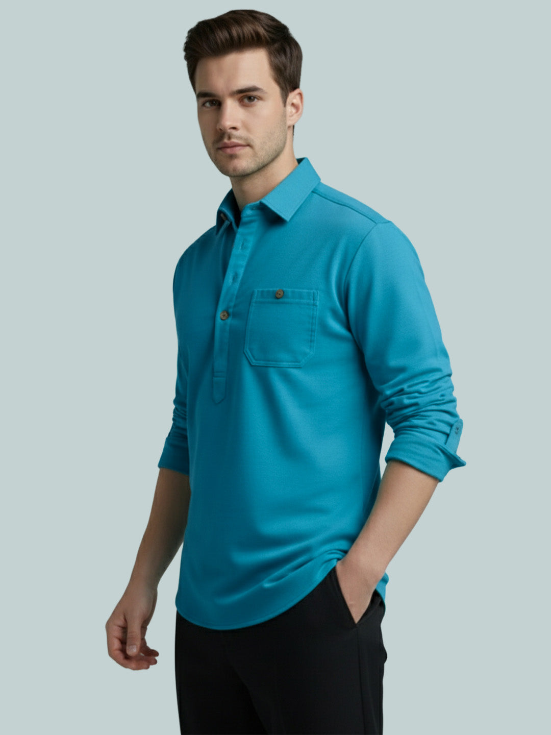 TerraDesi Onyx Midnight Solid Cotton Short Kurta