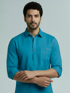 TerraDesi Men's Solid Cotton Short Kurta | Casual Full Sleeve Regular Fit (SE89)