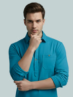 TerraDesi Onyx Midnight Solid Cotton Short Kurta
