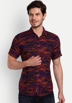 TerraDesi Dark Wave Abstract Print Rayon Shirt – Wine & Purple Statement Wear