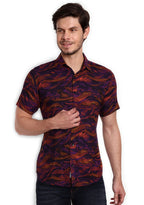 TerraDesi Dark Wave Abstract Print Rayon Shirt – Wine & Purple Statement Wear