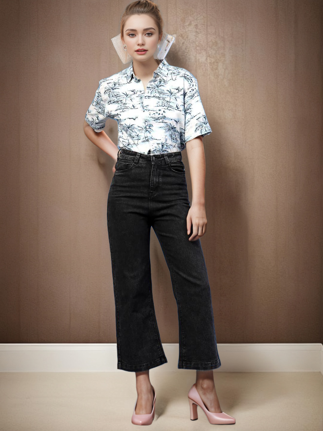 TerraDesi Tropical Palm Print Viscose Shirt Secondary image