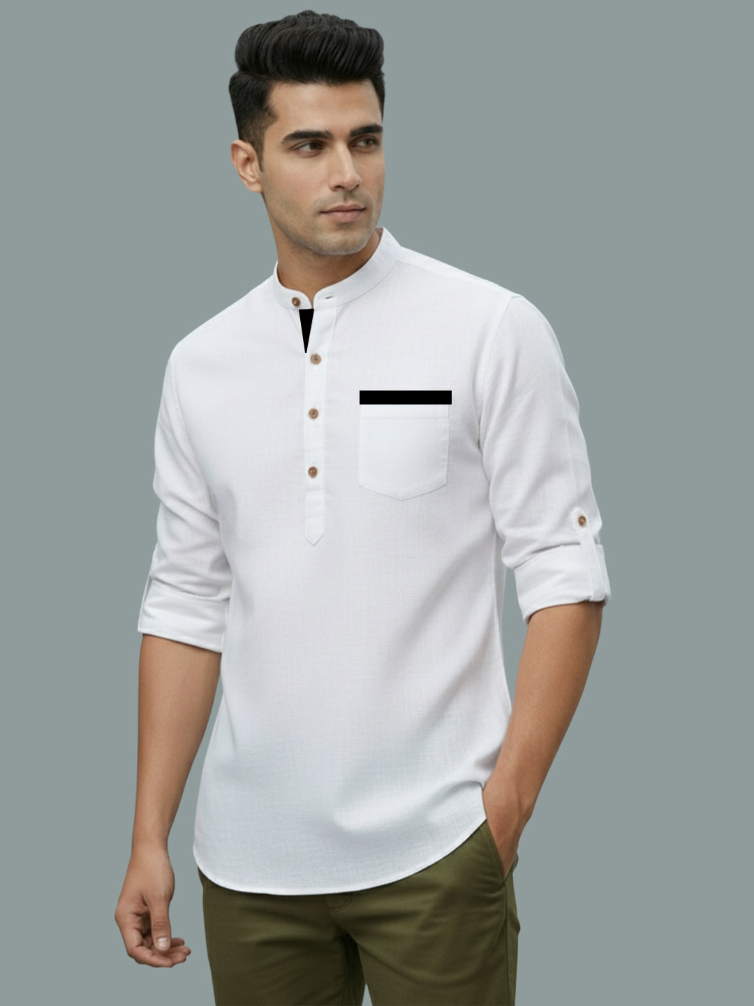 TerraDesi Men's Casual Regular Fit Full Sleeve Pocket Contrast Kurta (SE119)