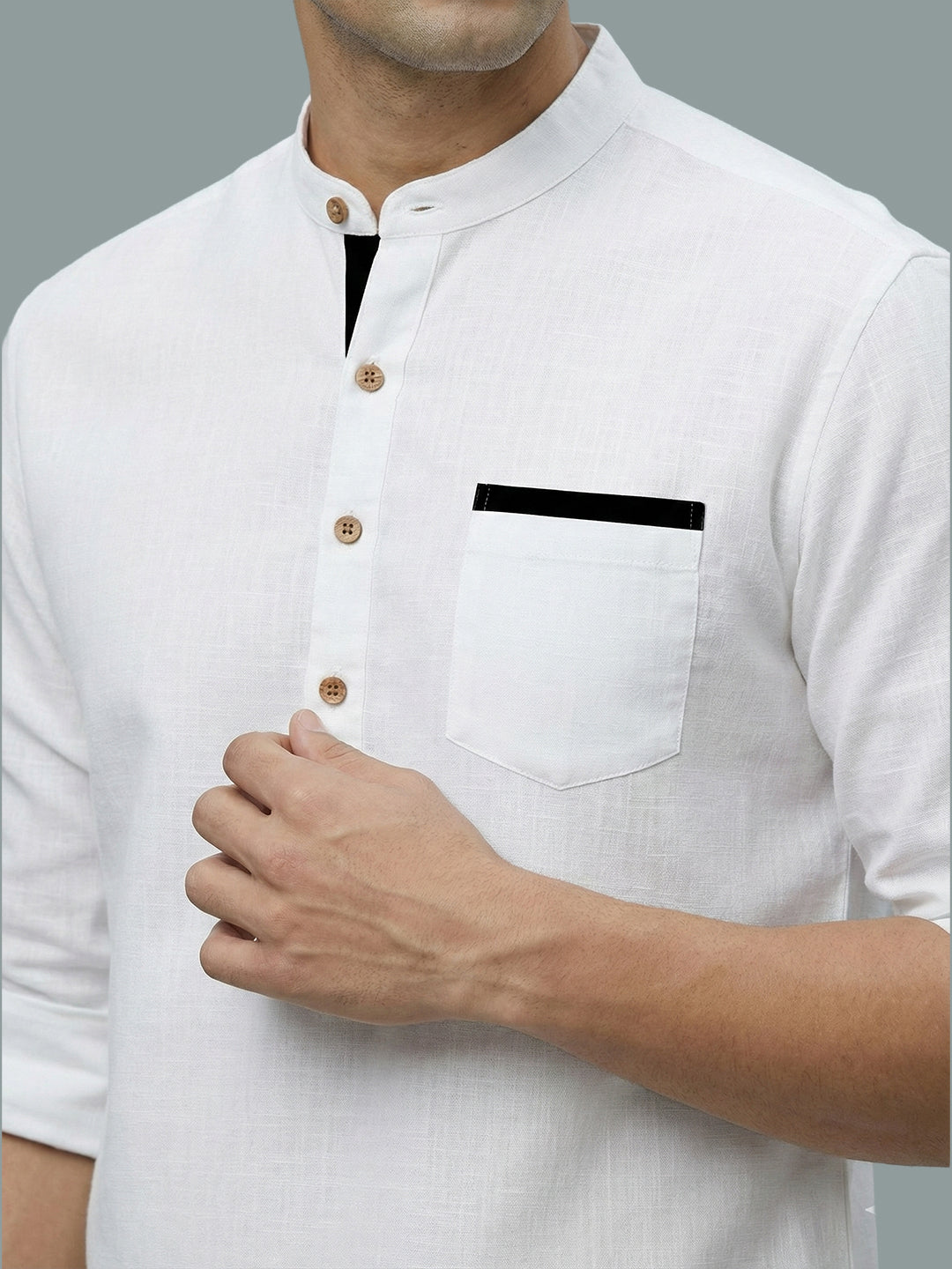 TerraDesi Men's Casual Regular Fit Full Sleeve Pocket Contrast Kurta (SE119)