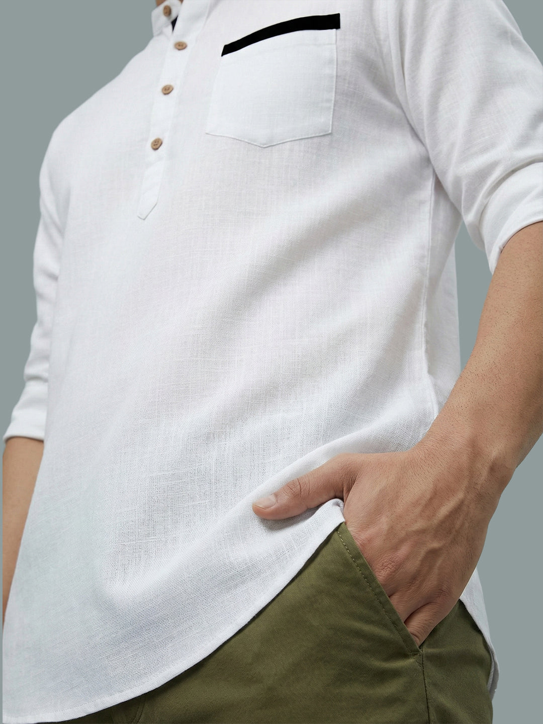 TerraDesi Men's Casual Regular Fit Full Sleeve Pocket Contrast Kurta (SE119)