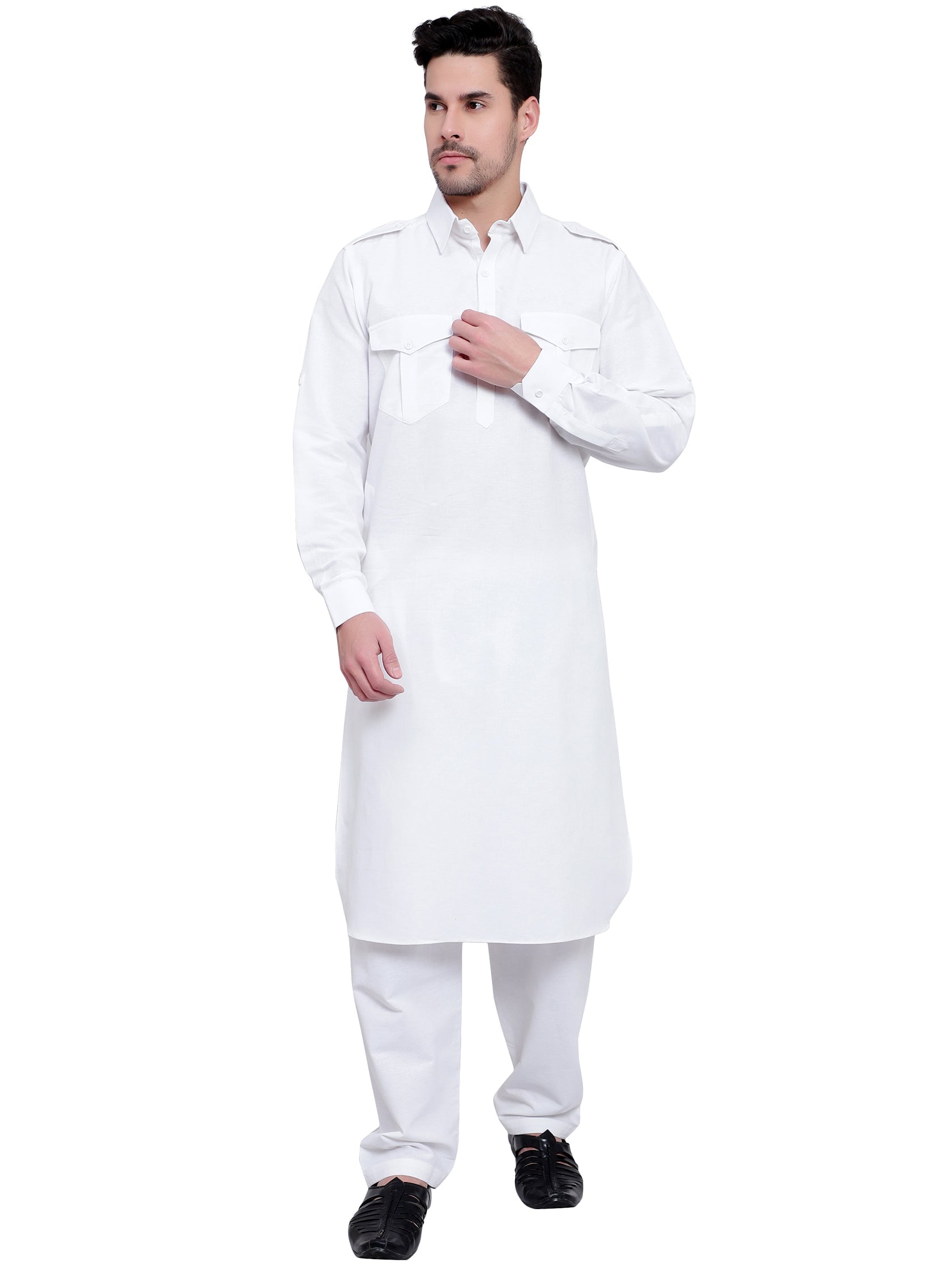 TerraDesi Ivory Classic Cotton Kurta Pajama Set with Utility Pockets Main image