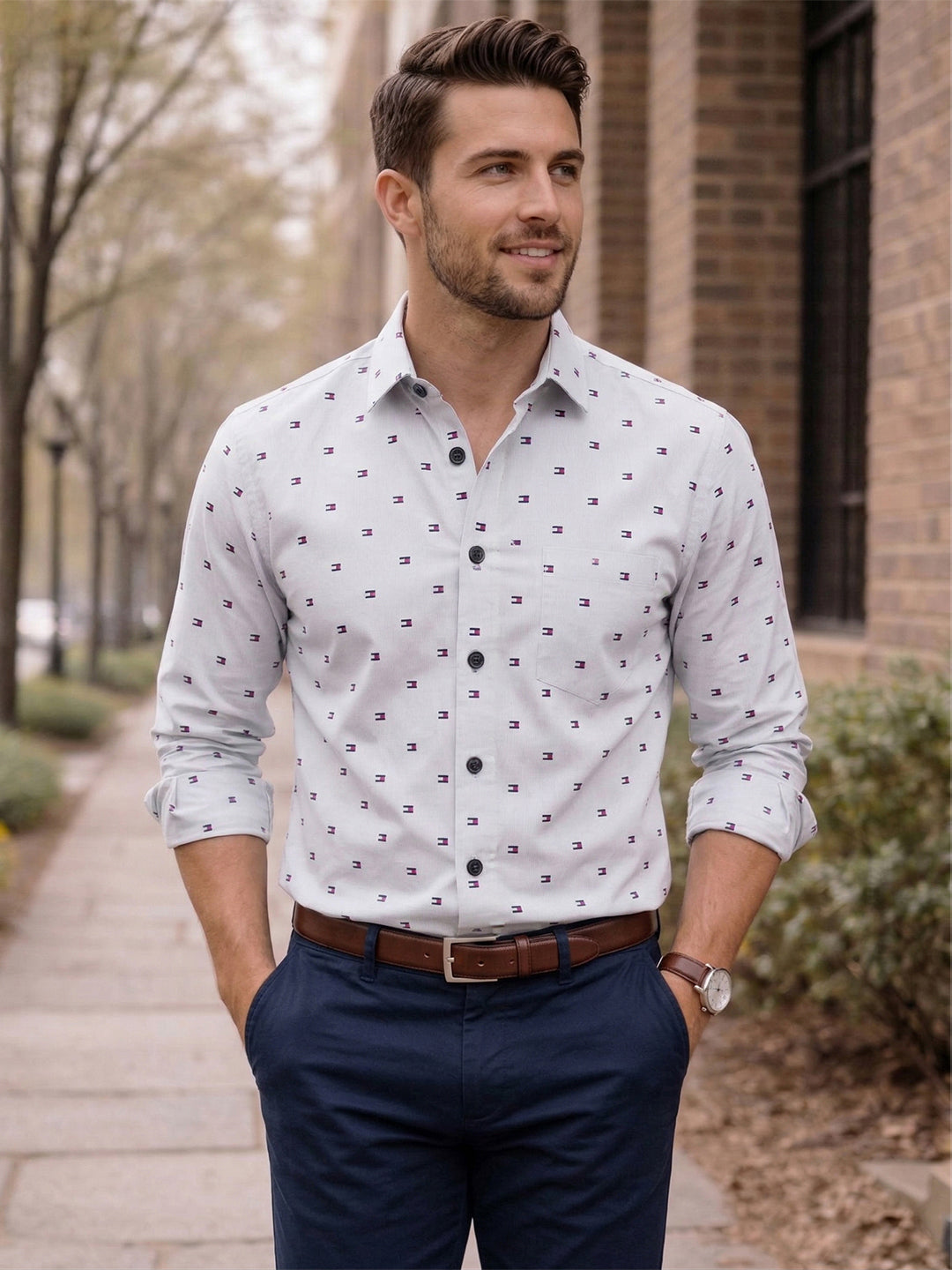TerraDesi Urban Crest Printed Cotton Shirt for Men Main image