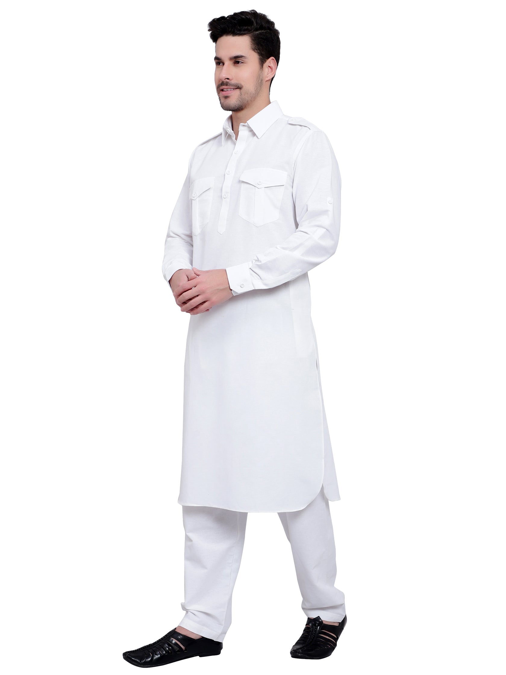 TerraDesi Ivory Classic Cotton Kurta Pajama Set with Utility Pockets Secondary image