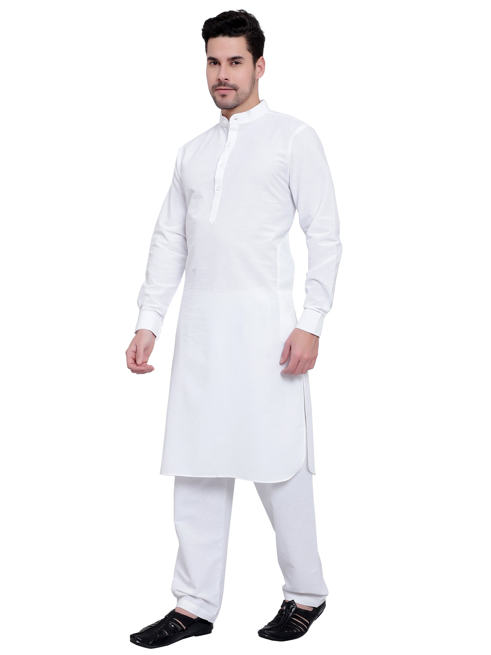 TerraDesi Royal Ivory Mandarin Collar Cotton Kurta Pajama Set