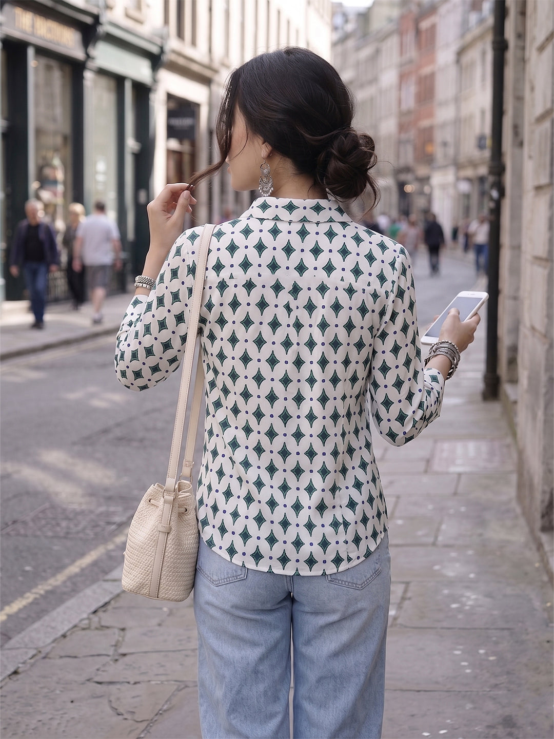Ivory Mosaic Cotton Shirt – Everyday Heritage Elegance