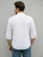 TerraDesi Aravon Pure White Vertical Stripe Cotton Short Kurta