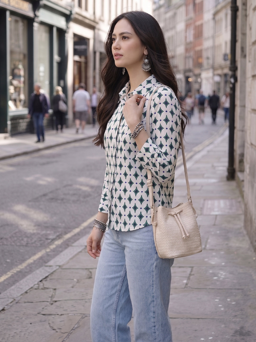 Ivory Mosaic Cotton Shirt – Everyday Heritage Elegance