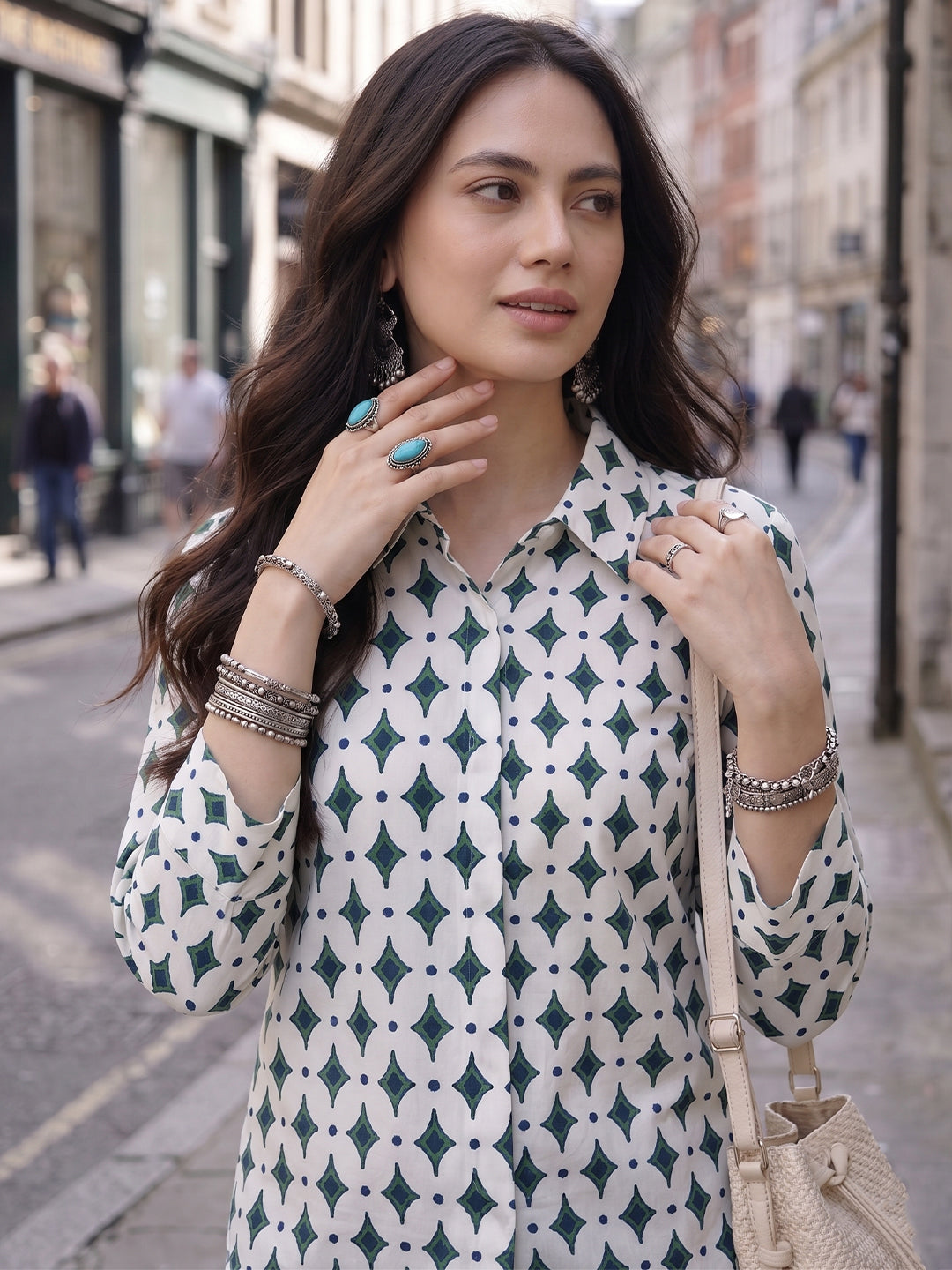 Ivory Mosaic Cotton Shirt – Everyday Heritage Elegance