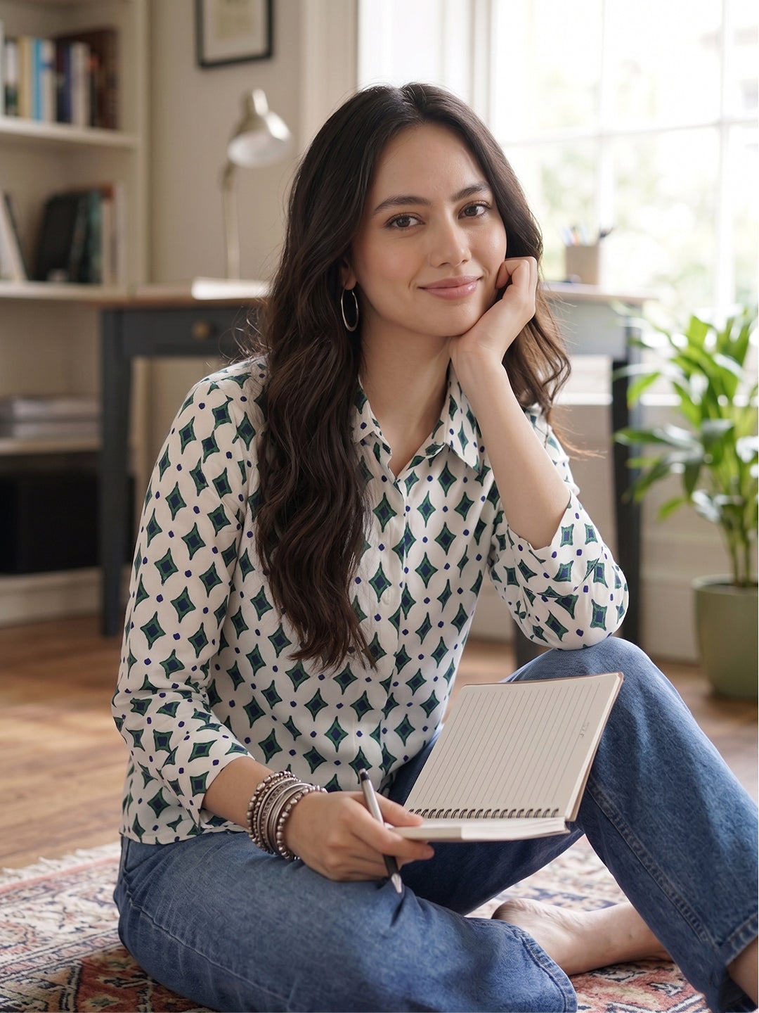 Ivory Mosaic Cotton Shirt – Everyday Heritage Elegance