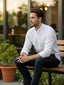 TerraDesi Aravon Pure White Vertical Stripe Cotton Short Kurta