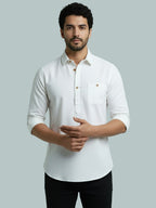 TerraDesi Men's Solid Cotton Short Kurta | Casual Full Sleeve Regular Fit (SE89)