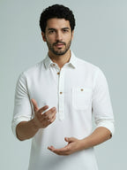 TerraDesi Men's Solid Cotton Short Kurta | Casual Full Sleeve Regular Fit (SE89)