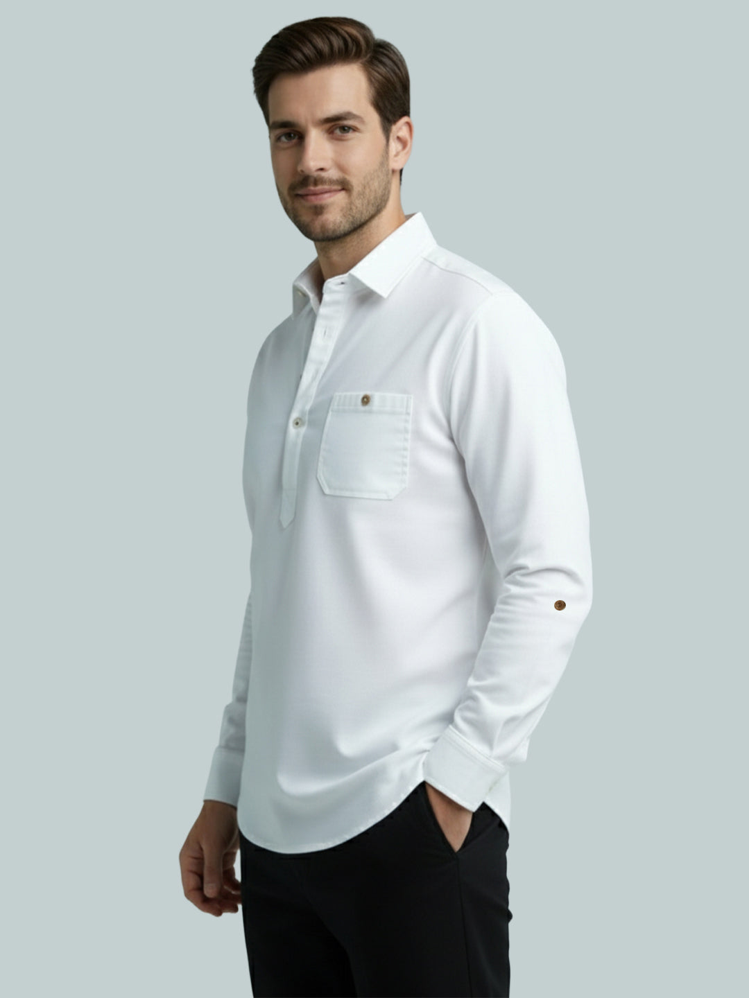 TerraDesi Men's Solid Cotton Short Kurta – Smart Everyday Style (SE88)