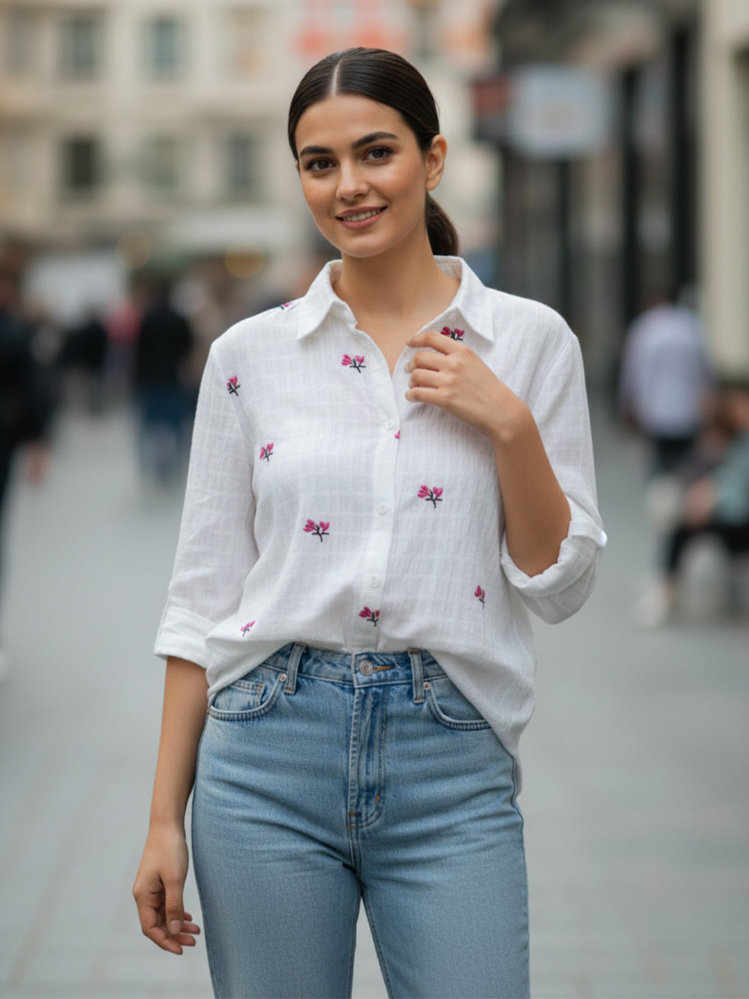 TerraDesi Ivory Petal Dobby Shirt – Minimal Floral Everyday Elegance Secondary image