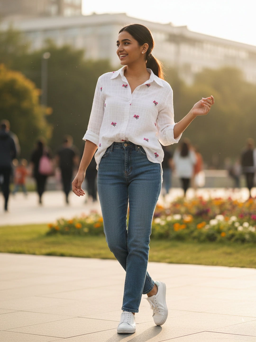 TerraDesi Ivory Petal Dobby Shirt – Minimal Floral Everyday Elegance